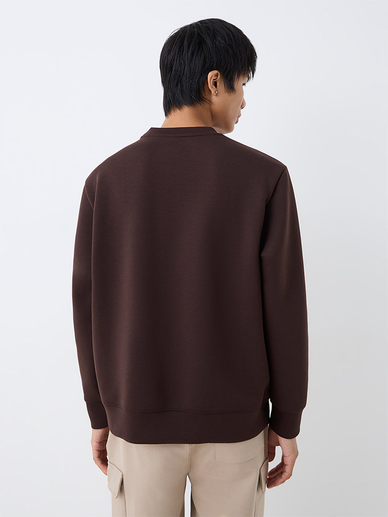 Nuoflexx Dark Brown Solid Relaxed-Fit Sweatshirt