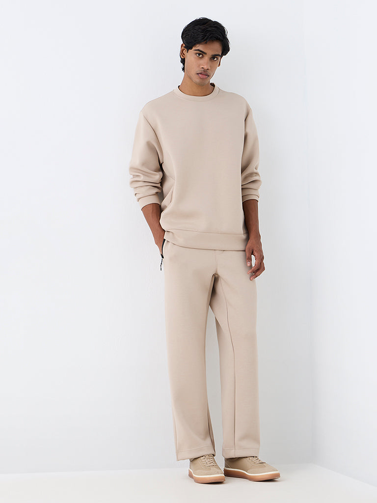 Nuoflexx Light Beige Solid Relaxed-Fit Sweatshirt