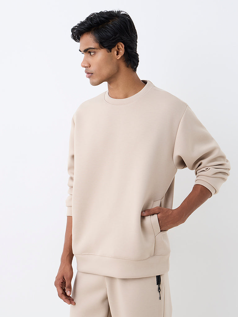 Nuoflexx Light Beige Solid Relaxed-Fit Sweatshirt