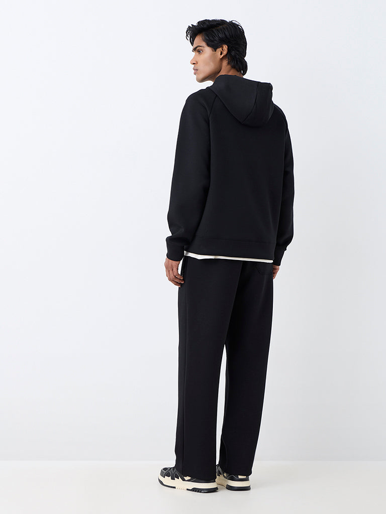 Nuoflexx Black Solid Relaxed-Fit Mid-Rise Track Pants