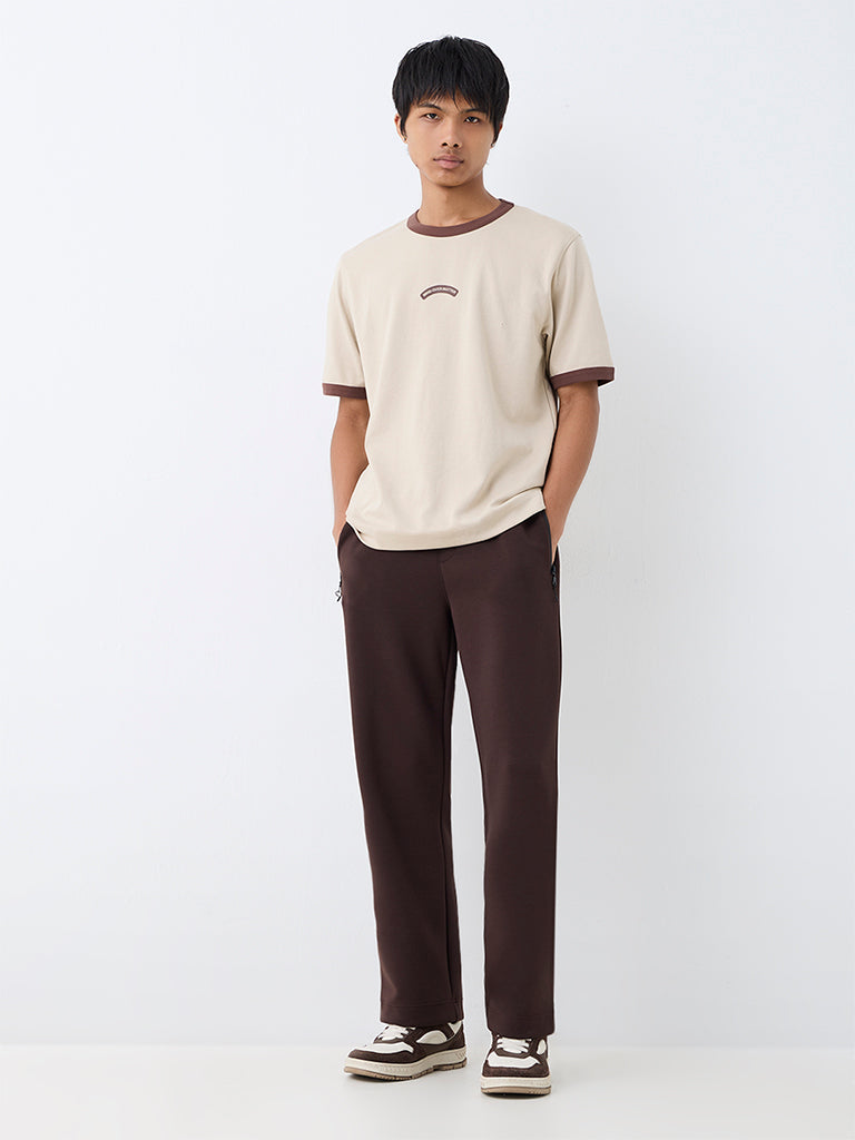 ETA Brown Solid Relaxed-Fit Mid-Rise Track Pants