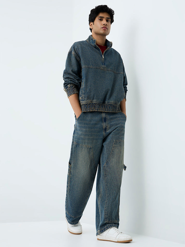 Nuon Blue Mid-Wash Baggy-Fit Mid-Rise Jeans