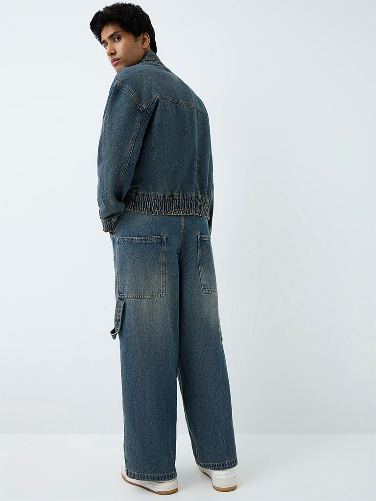 Nuon Blue Mid-Wash Baggy-Fit Mid-Rise Jeans