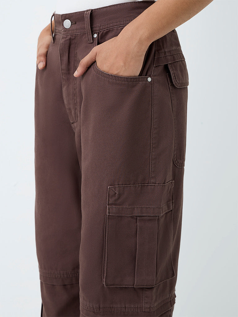 Nuon Brown Relaxed-Fit Mid-Rise Cargo Jeans
