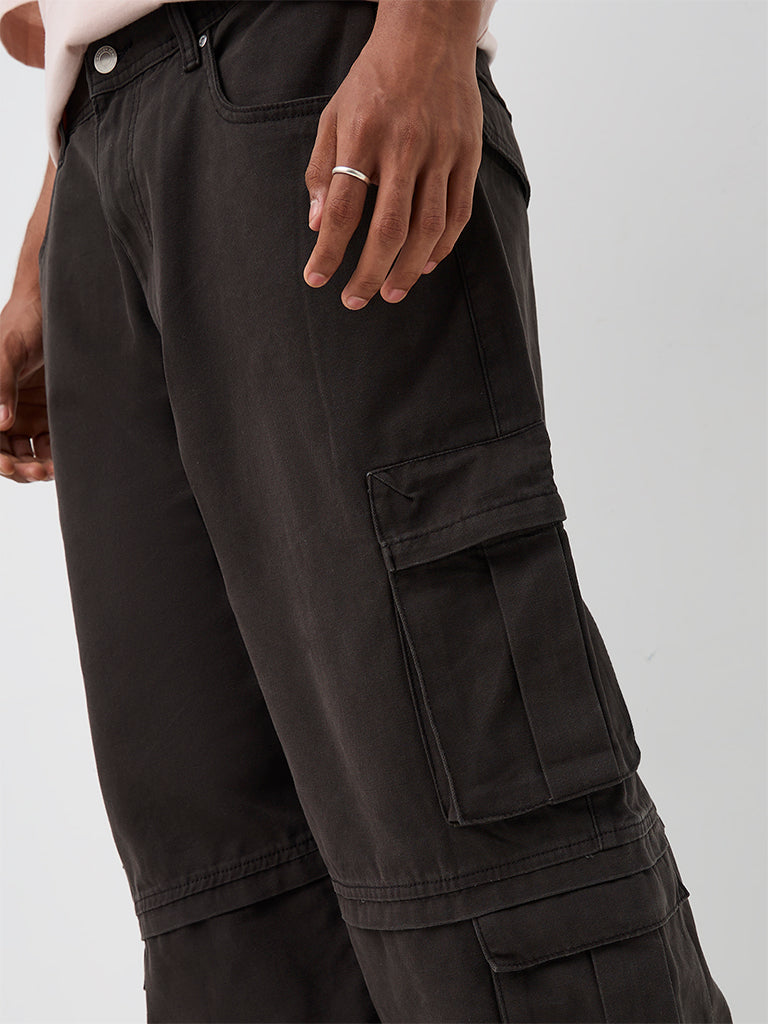 Nuon Brown Solid Loose-Fit Mid-Rise Cargo Jeans