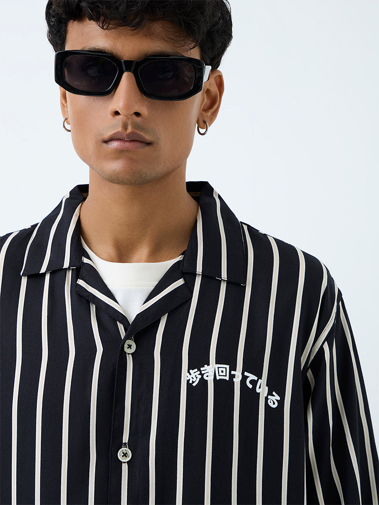 Nuon Black Striped Relaxed-Fit Shirt