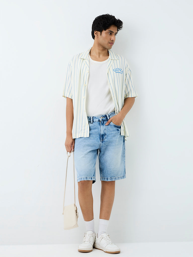 Nuon Off-White Striped Boxy-Fit Shirt