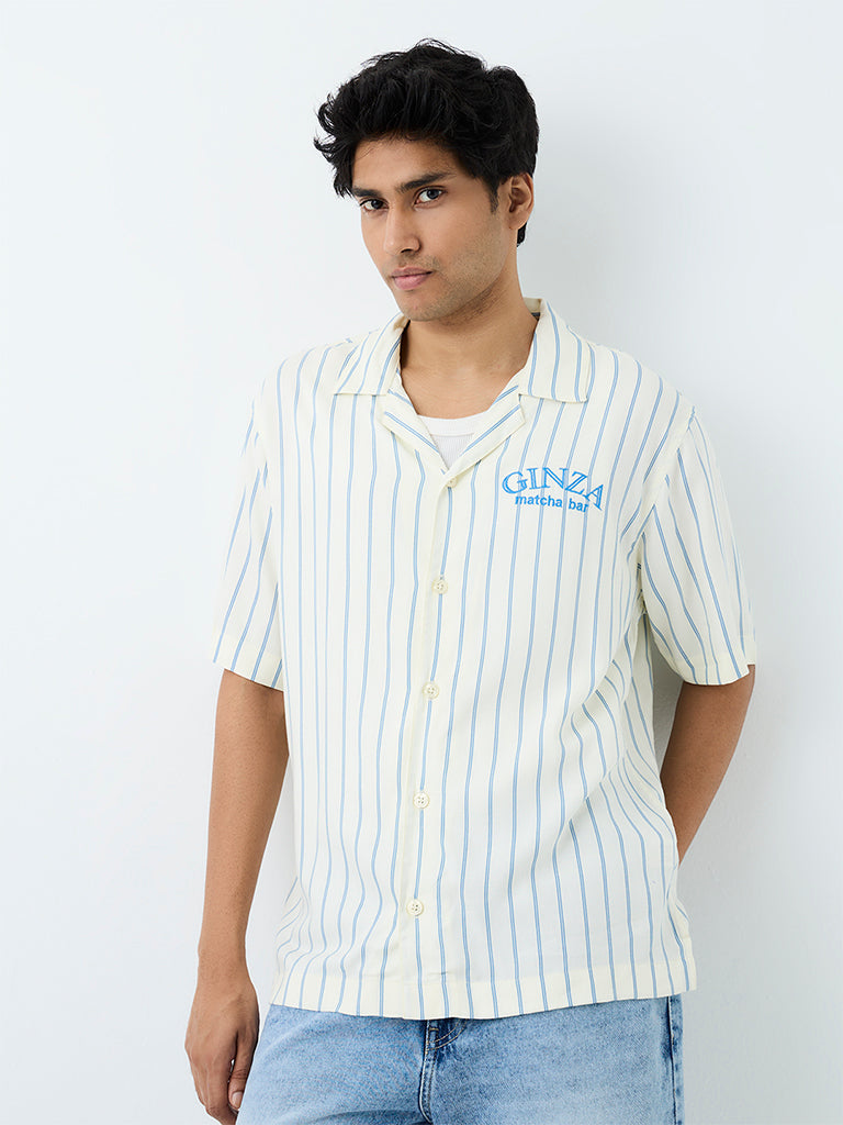 Nuon Off-White Striped Boxy-Fit Shirt