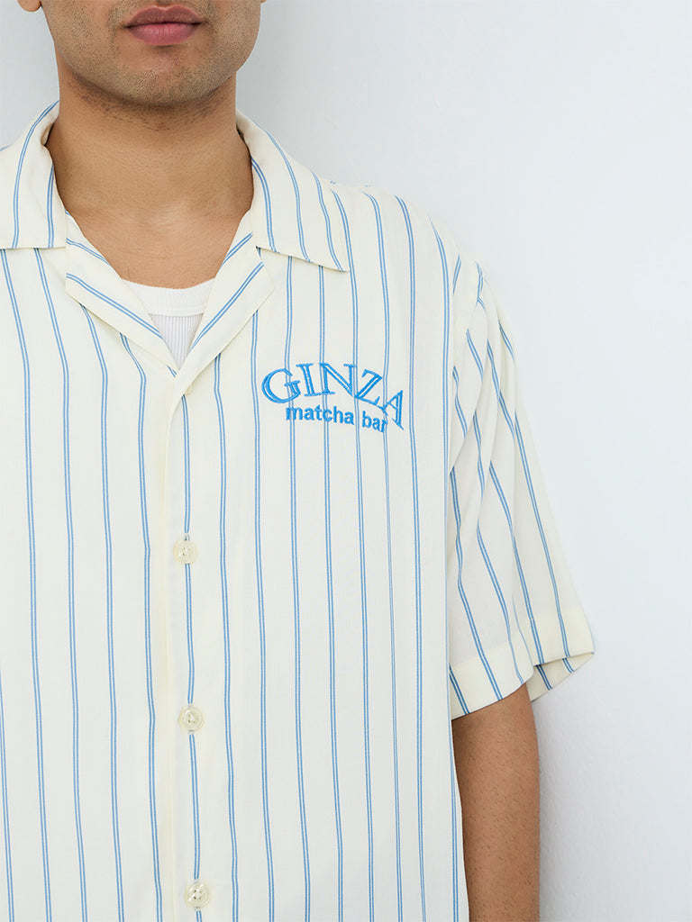 Nuon Off-White Striped Boxy-Fit Shirt