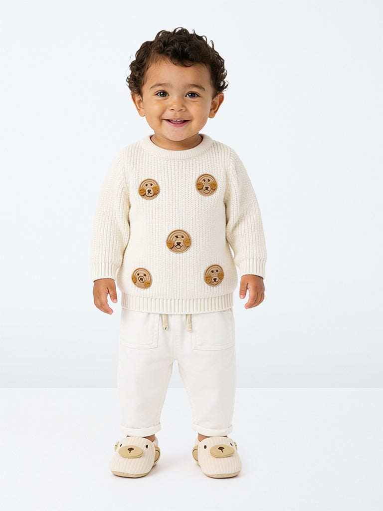HOP Baby Boys White Solid Mid-Rise Cotton-Blend Trousers