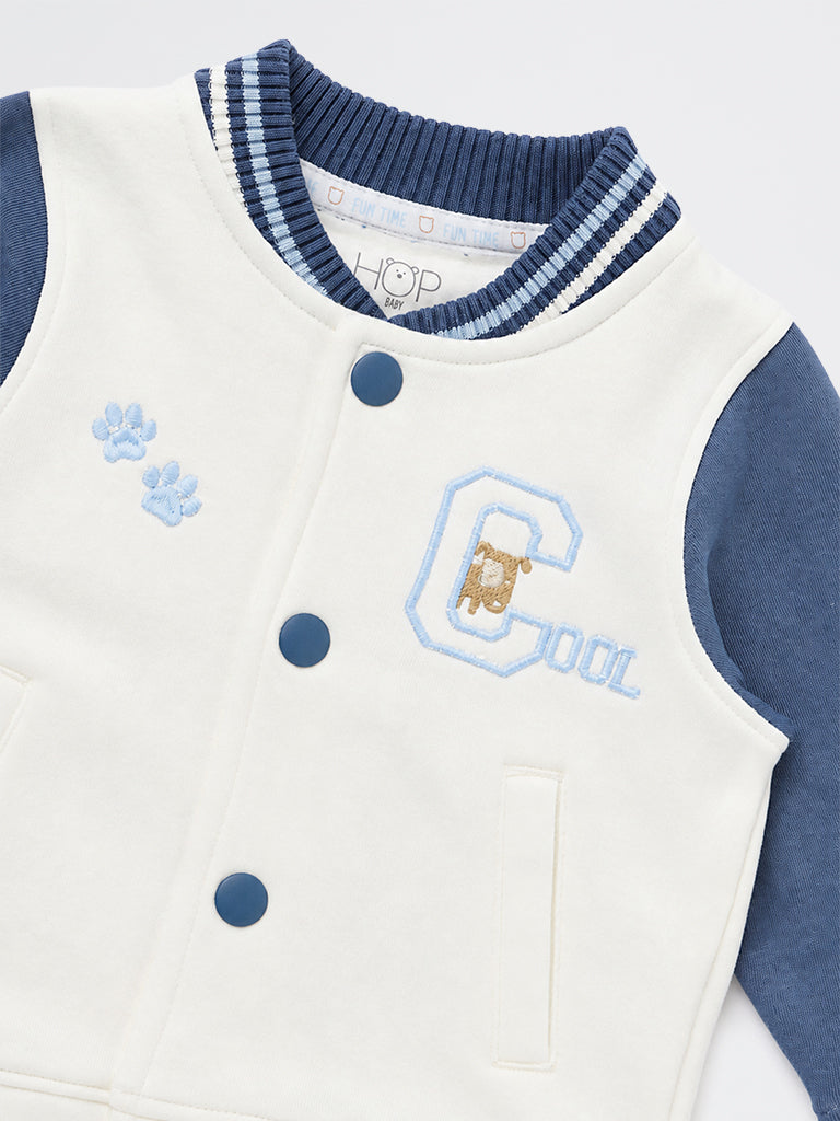 HOP Baby Boys White Dog Embroidered Cotton-Blend Varsity Jacket
