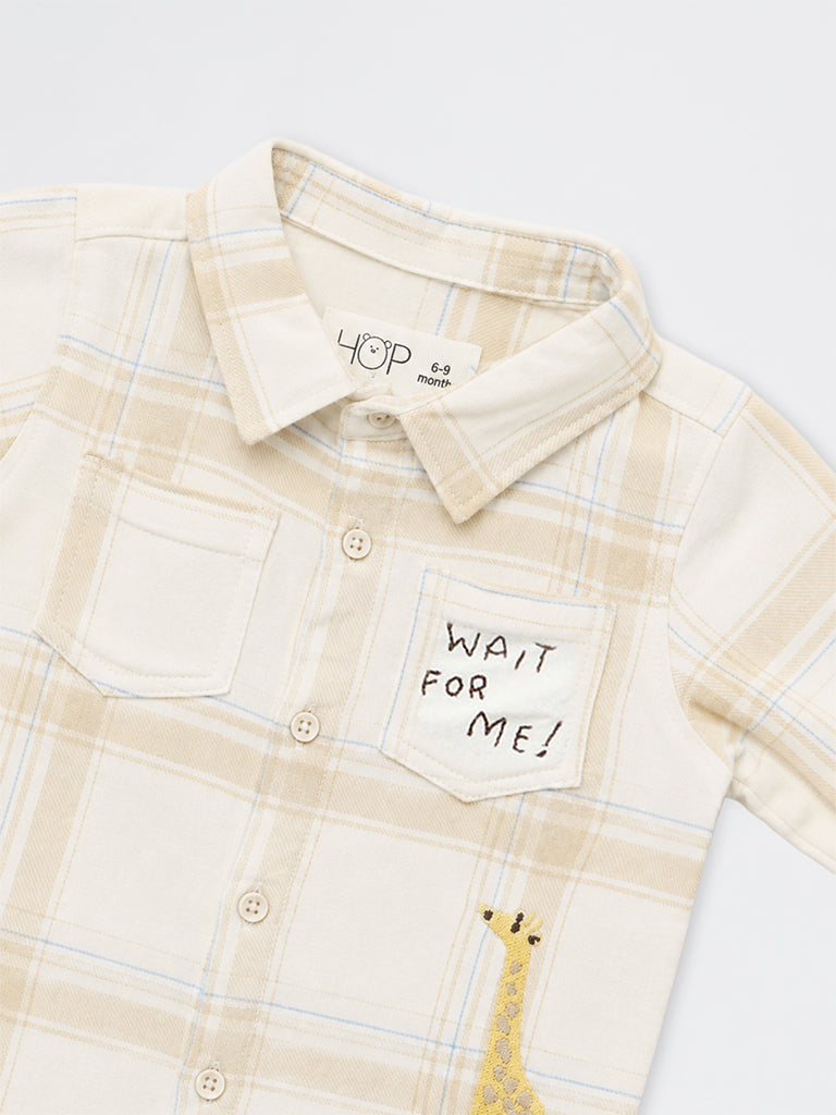 HOP Baby Boys Light Beige Checkered Cotton Shirt