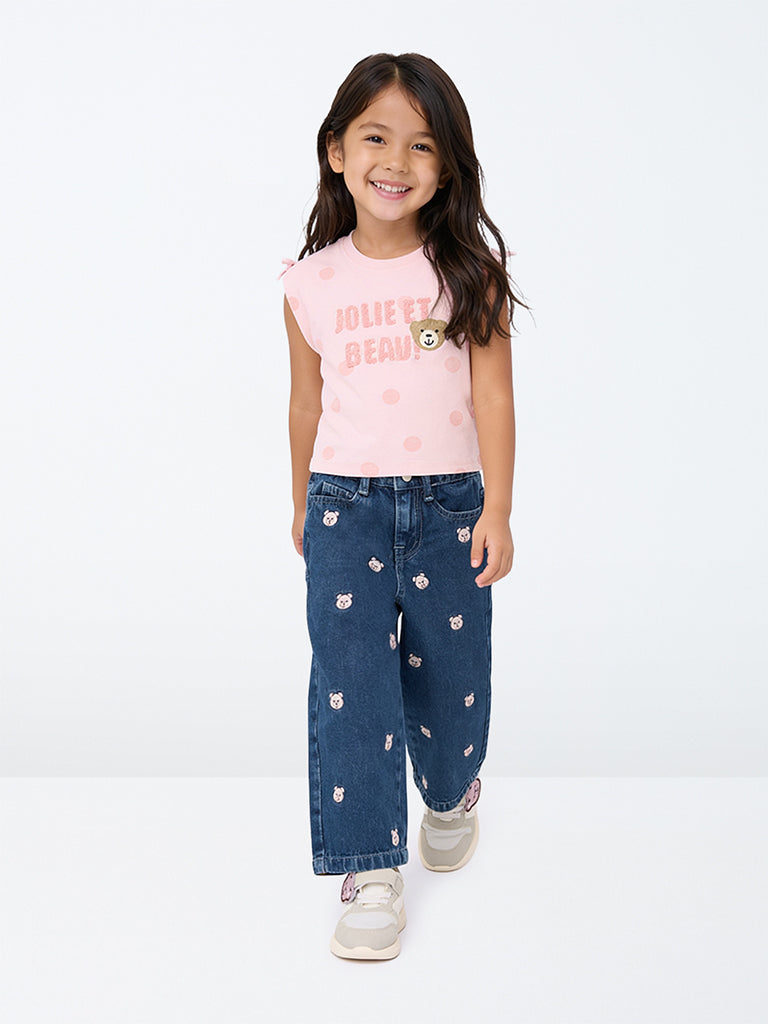 HOP Kids Girls Pink Polka Dot Printed Cotton Top