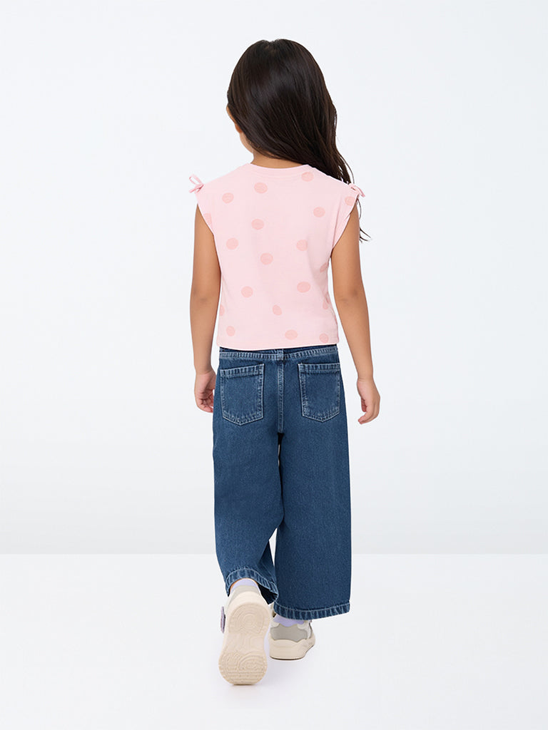 HOP Kids Girls Pink Polka Dot Printed Cotton Top