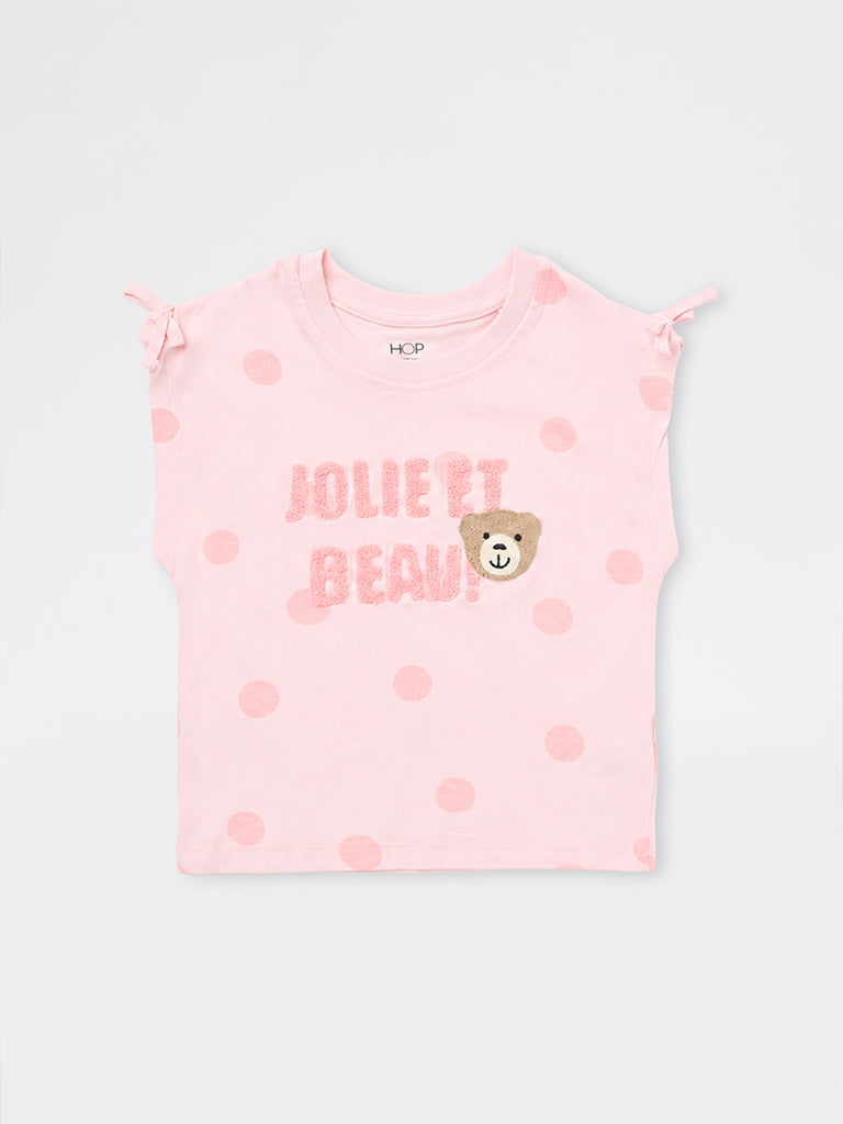 HOP Kids Girls Pink Polka Dot Printed Cotton Top