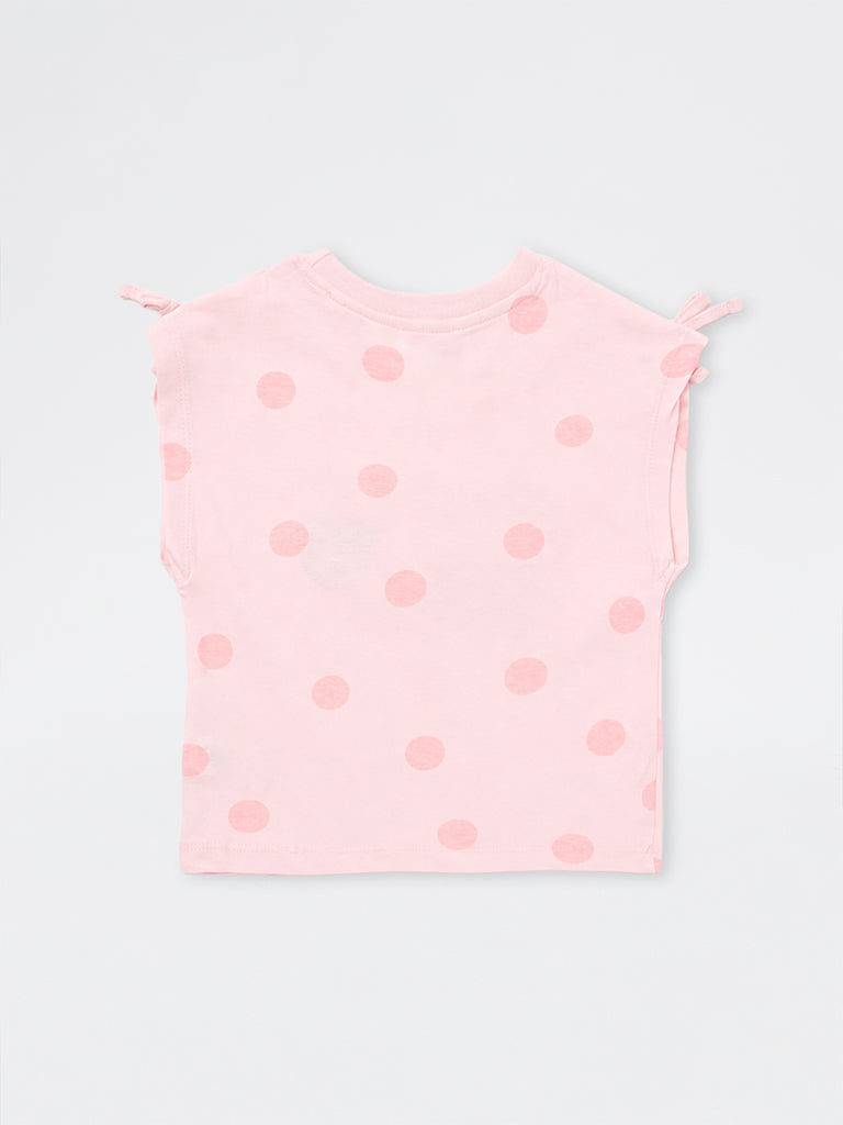HOP Kids Girls Pink Polka Dot Printed Cotton Top