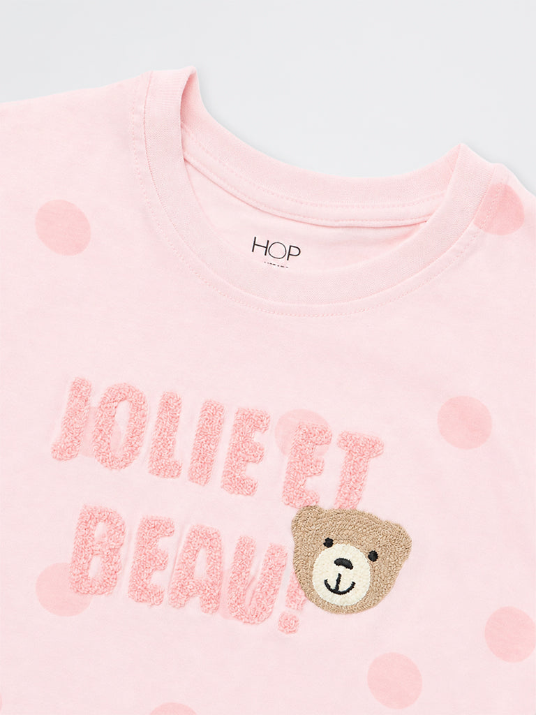 HOP Kids Girls Pink Polka Dot Printed Cotton Top