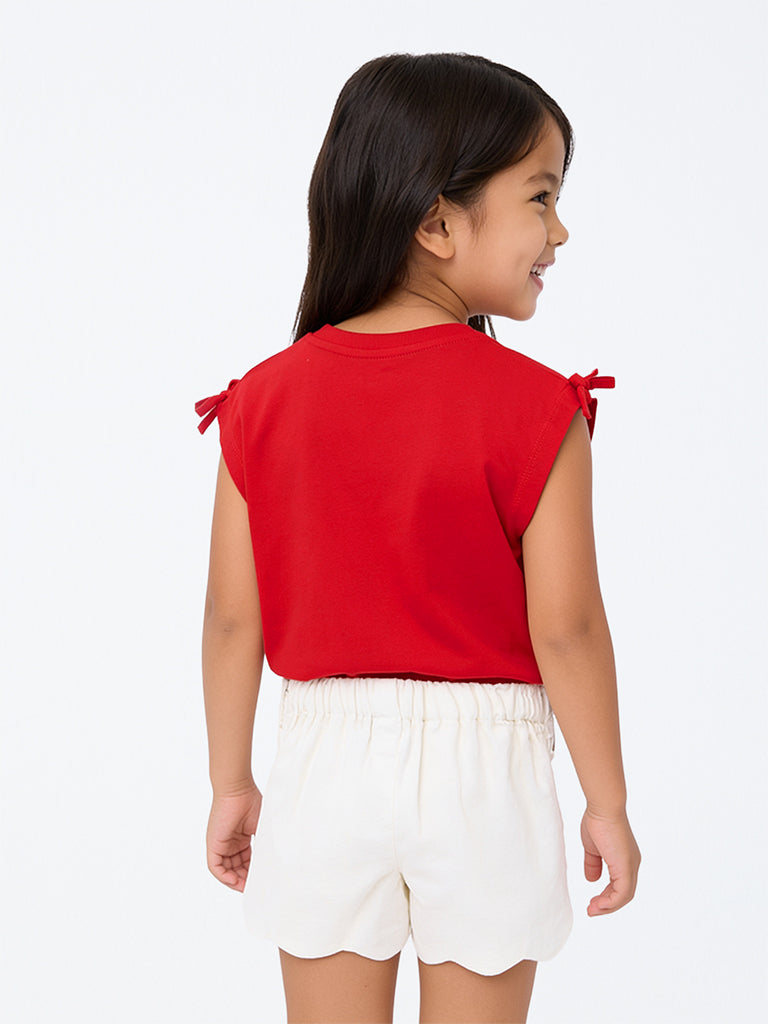 HOP Kids Girls Red Dog Embroidered Cotton Top