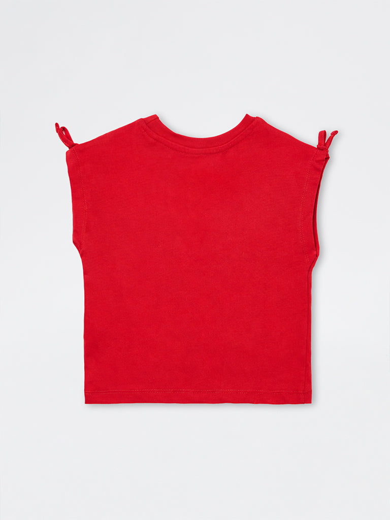HOP Kids Girls Red Dog Embroidered Cotton Top