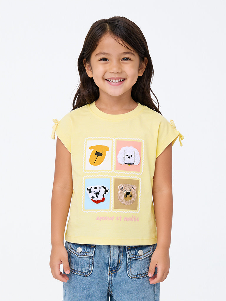 HOP Kids Girls Yellow Dog Design Cotton Top