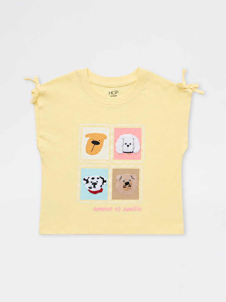 HOP Kids Girls Yellow Dog Design Cotton Top