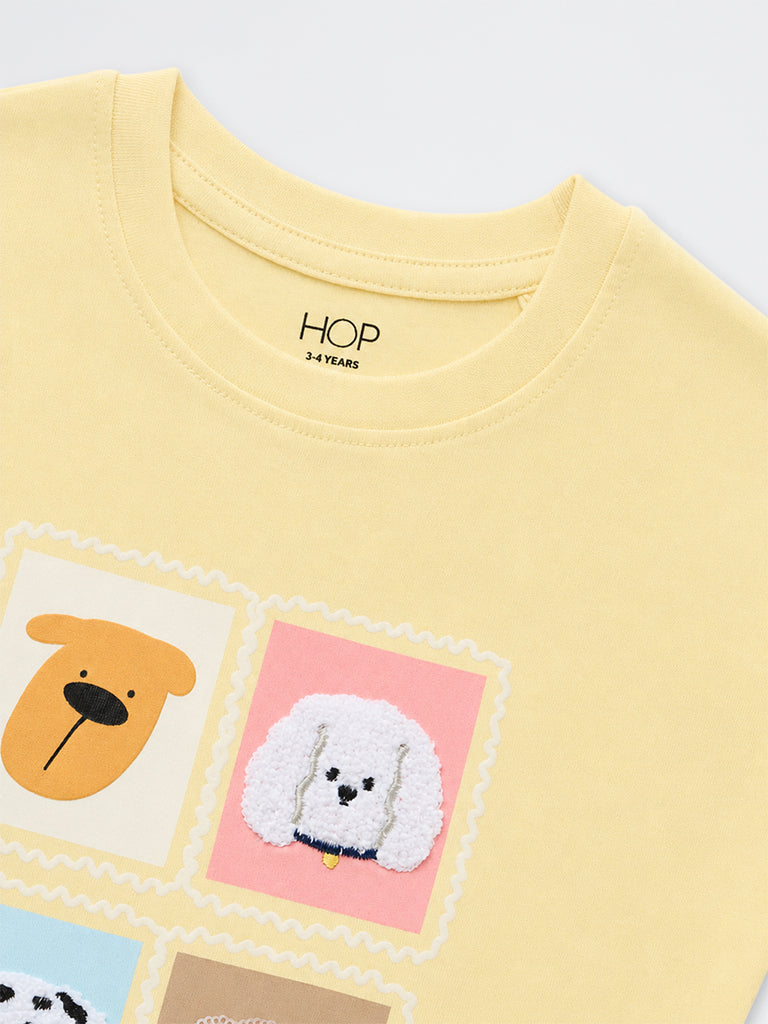 HOP Kids Girls Yellow Dog Design Cotton Top