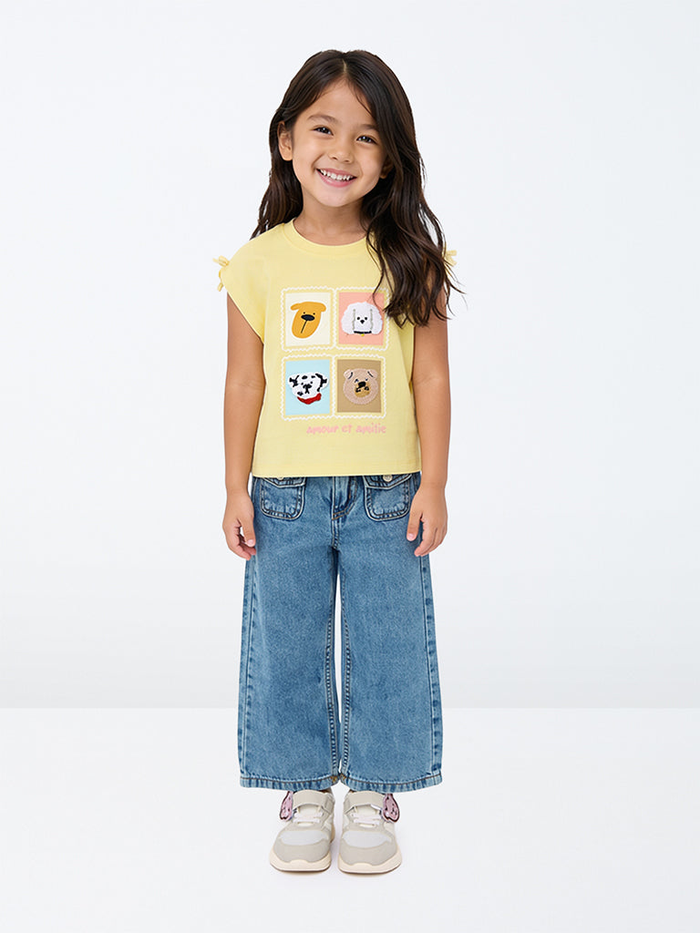 HOP Kids Girls Blue Washed High-Rise Jeans