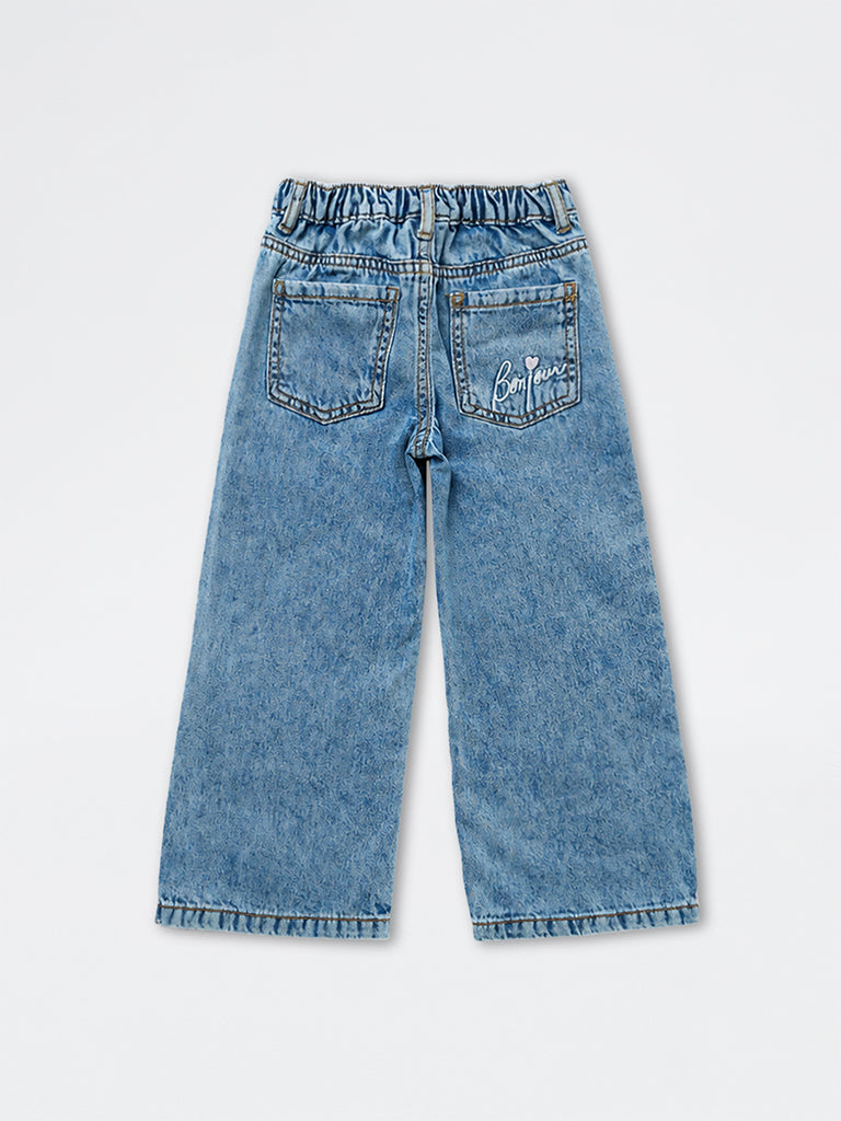 HOP Kids Girls Blue Washed High-Rise Jeans