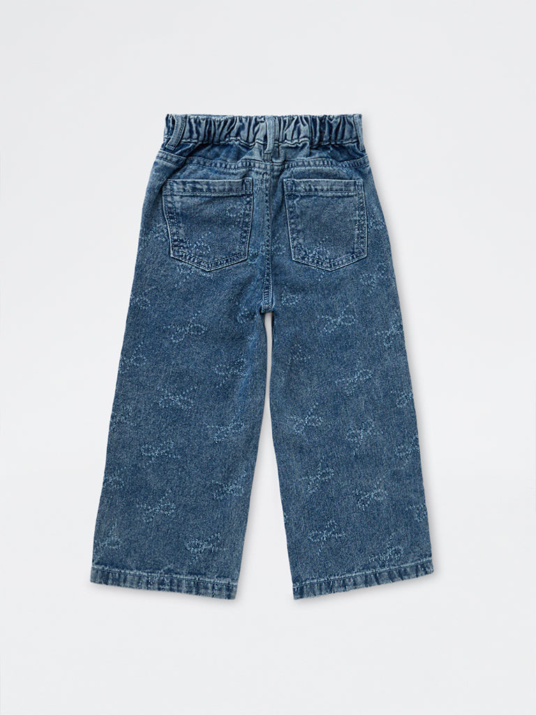 HOP Kids Girls Blue Bow-Detail High-Rise Jeans
