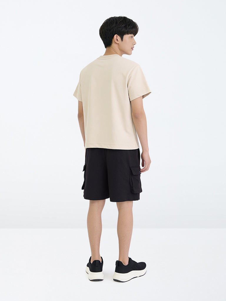 Boys Black Cargo-Style Mid-Rise Cotton-Blend Shorts