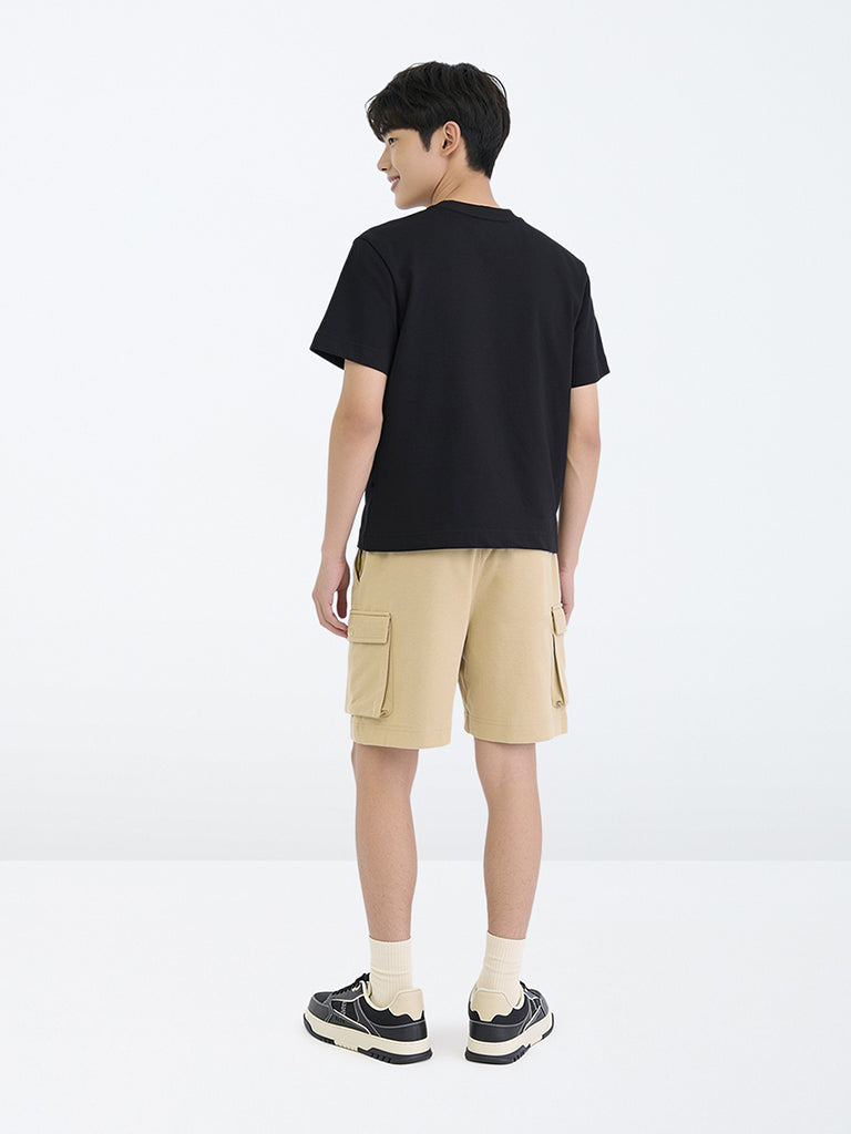 Boys Beige Cargo-Style Mid-Rise Cotton-Blend Shorts