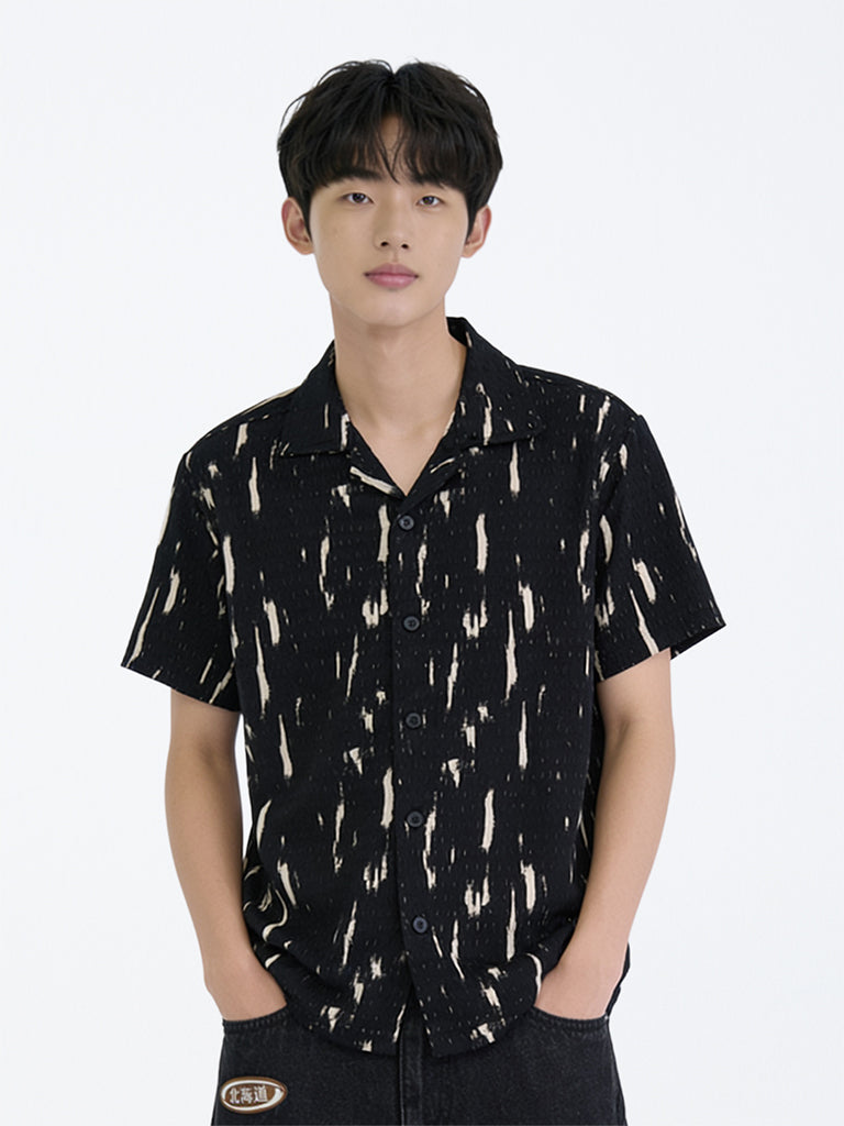 Boys Black Abstract Printed Textured Shirt