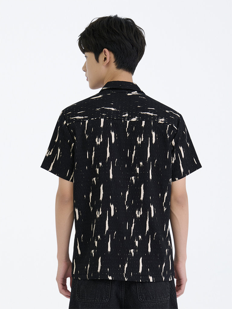 Boys Black Abstract Printed Textured Shirt