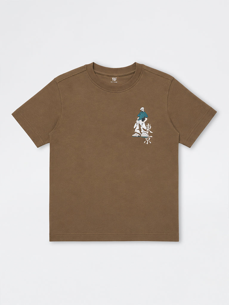 Boys Brown Japanese-Inspired Cotton T-Shirt