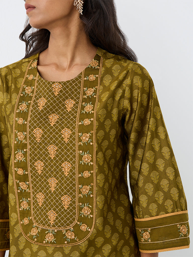 Utsa Olive Floral Printed Kurti