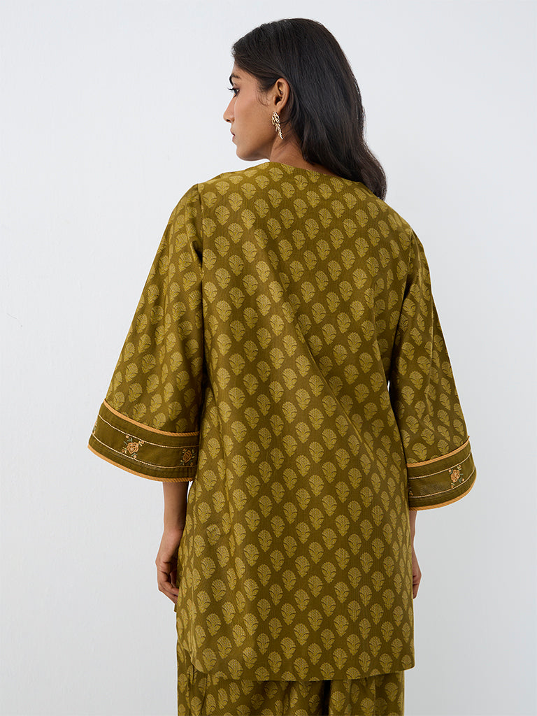 Utsa Olive Floral Printed Kurti