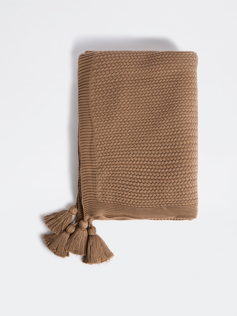 Westside Home Brown Knit-Textured Cotton Throw