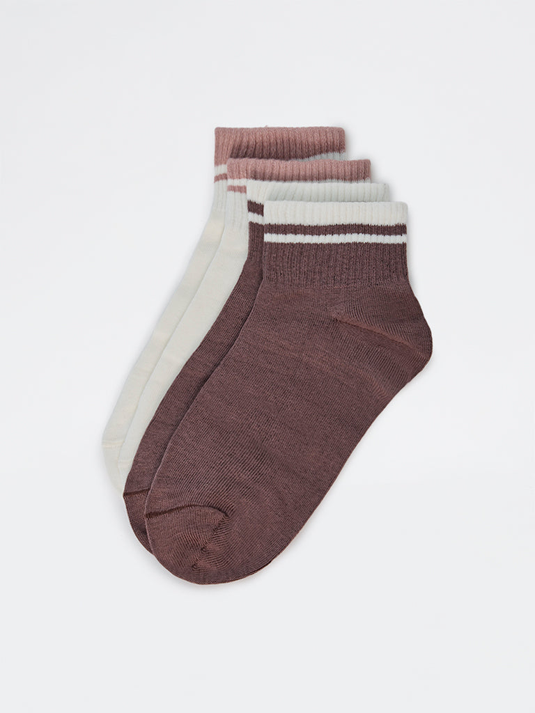 Wunderlove Brown Striped Cotton-Blend Socks - Pack of 2