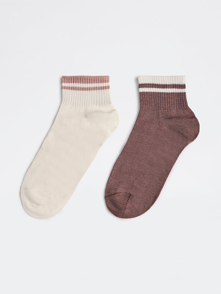 Wunderlove Brown Striped Cotton-Blend Socks - Pack of 2