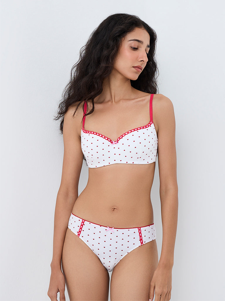 Superstar White Heart Printed Cotton-Blend Bikini Briefs