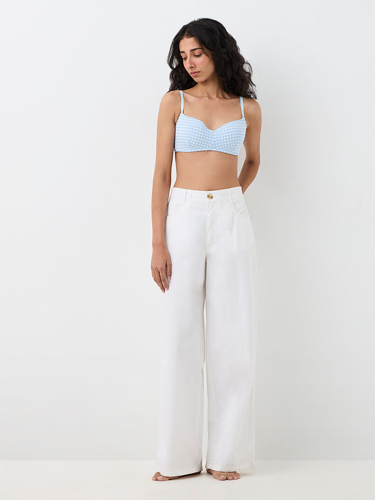 Superstar Light Blue Gingham Checkered Padded Bra