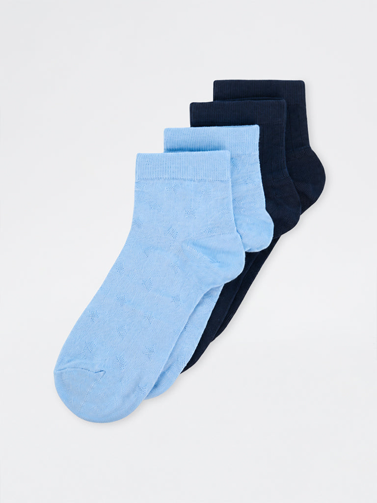Superstar Blue Cotton-Blend Ankle Socks - Pack of 2