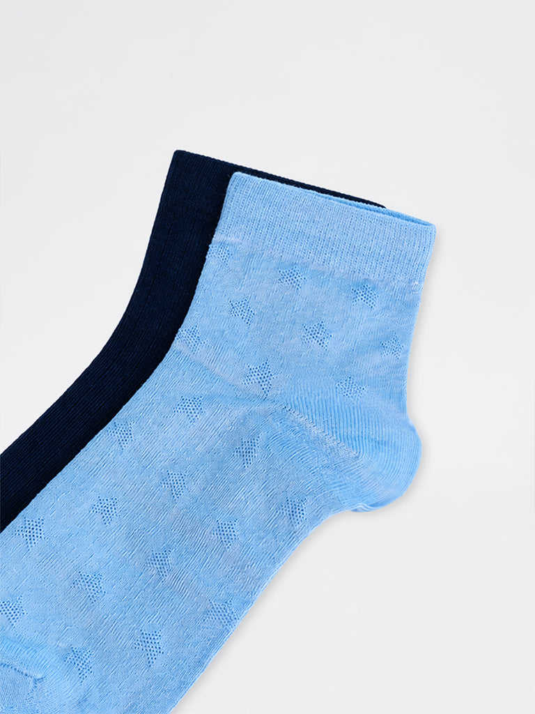 Superstar Blue Cotton-Blend Ankle Socks - Pack of 2