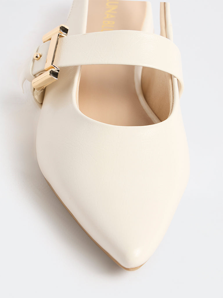 LUNA BLU Ivory Buckle-Detail Pointed-Toe Shoes