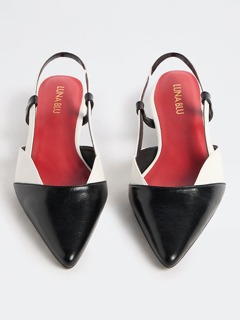 LUNA BLU Black Slingback Kitten-Heel Shoes