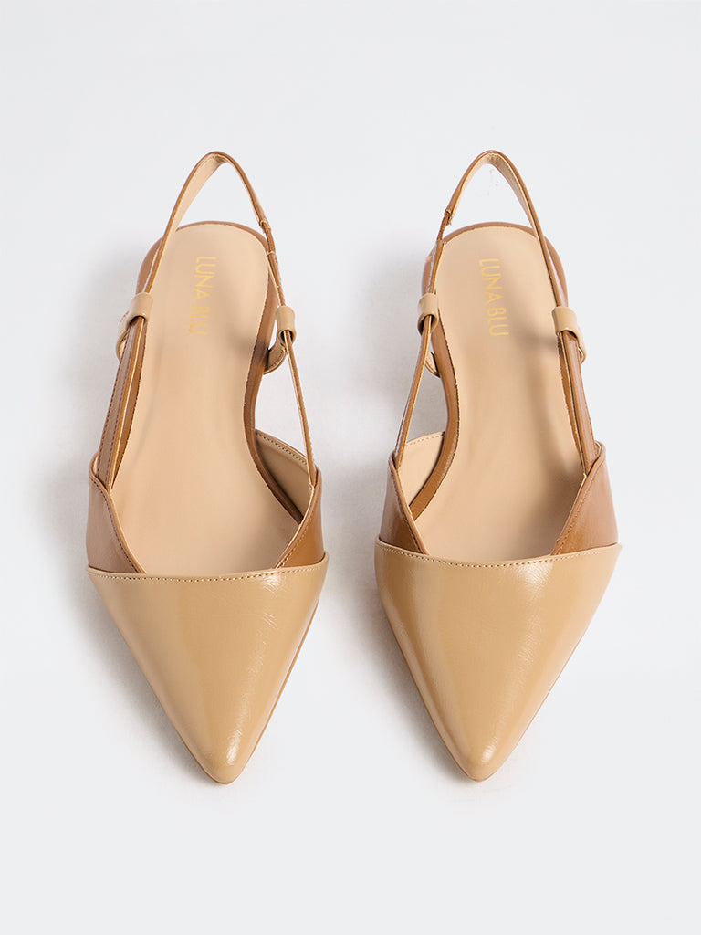 LUNA BLU Beige Slingback Kitten-Heel Shoes