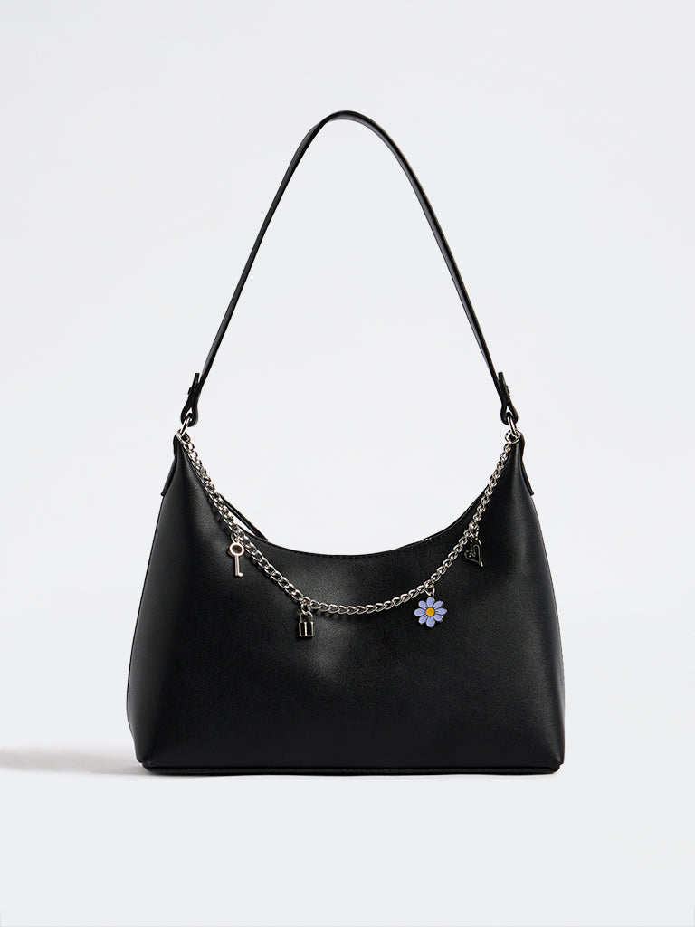 Westside Black Chain Charm-Detail Shoulder Bag