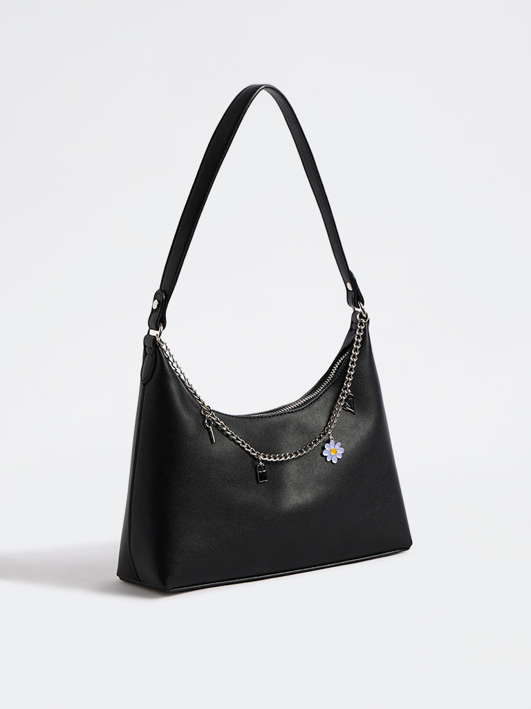 Westside Black Chain Charm-Detail Shoulder Bag
