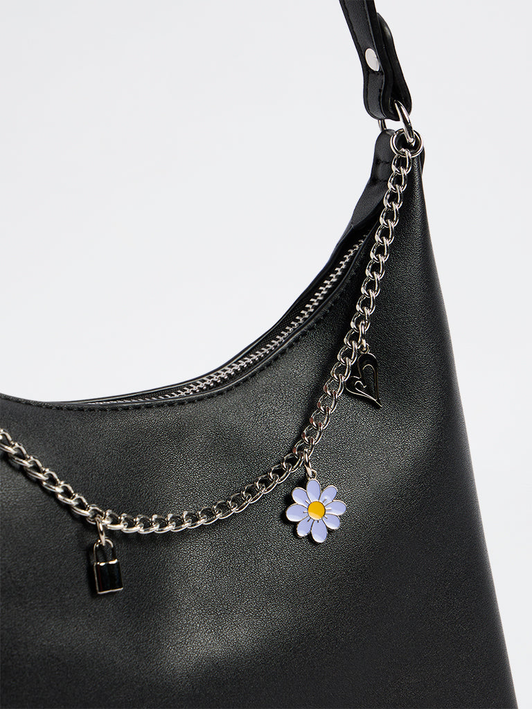 Westside Black Chain Charm-Detail Shoulder Bag