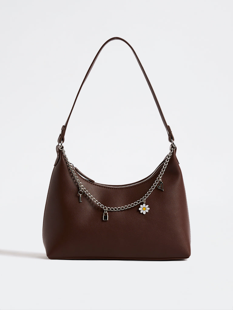 Westside Dark Brown Charm-Detail Shoulder Bag